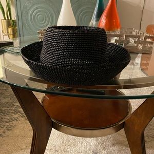 Janessa Leone Felix Black Straw Hat Medium